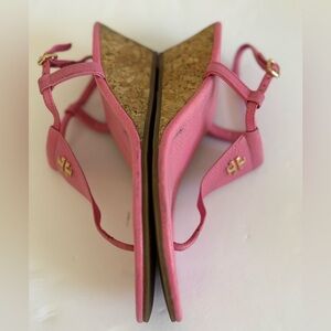 Tory Burch Pink Leather Cork Wedge Sandals Thong Strap Size: 7 M